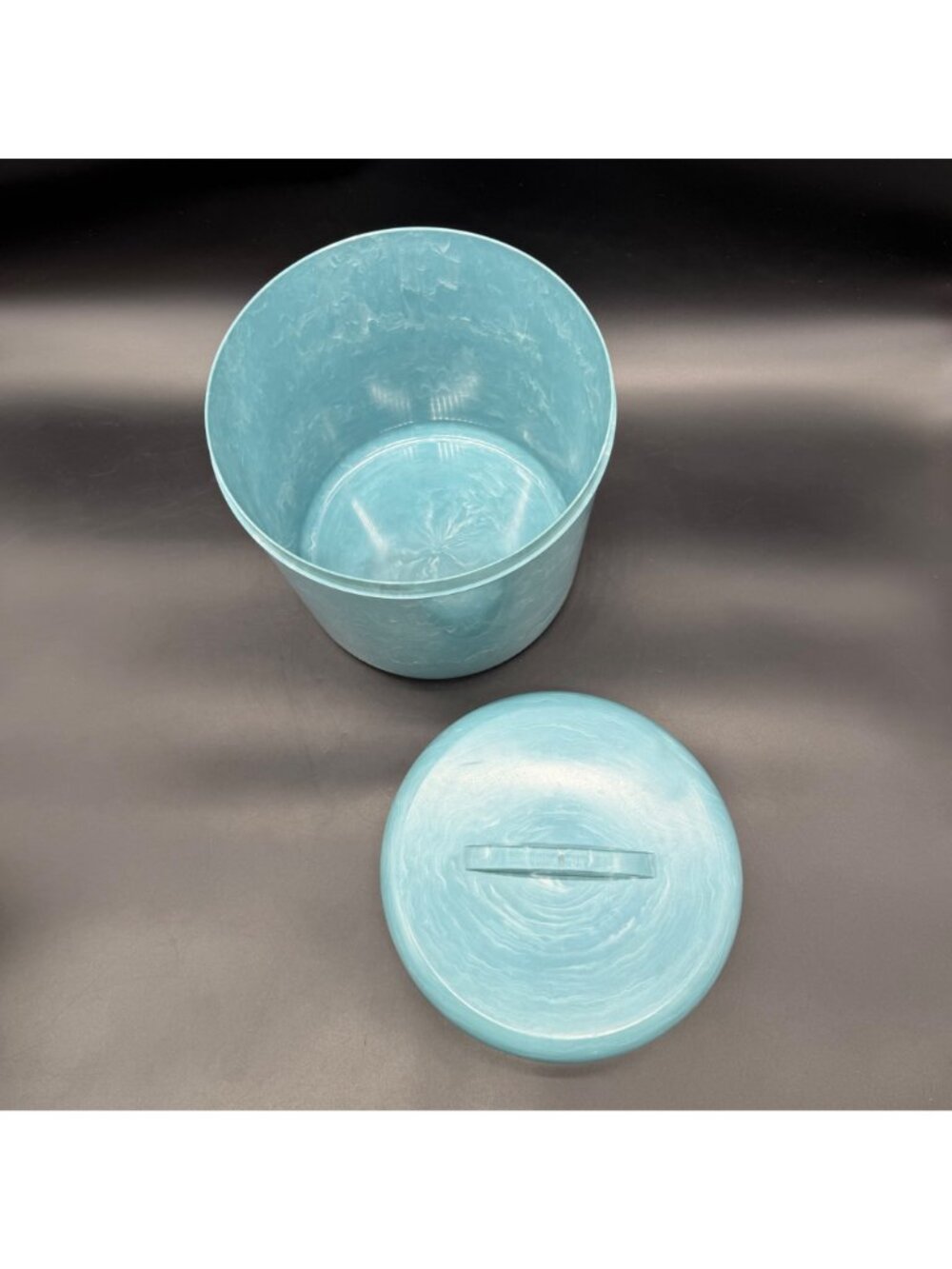 Mid Century Blue Canister Plastic Kitchen Kaddie USA Marbled Storage Container - Picture 5 of 12